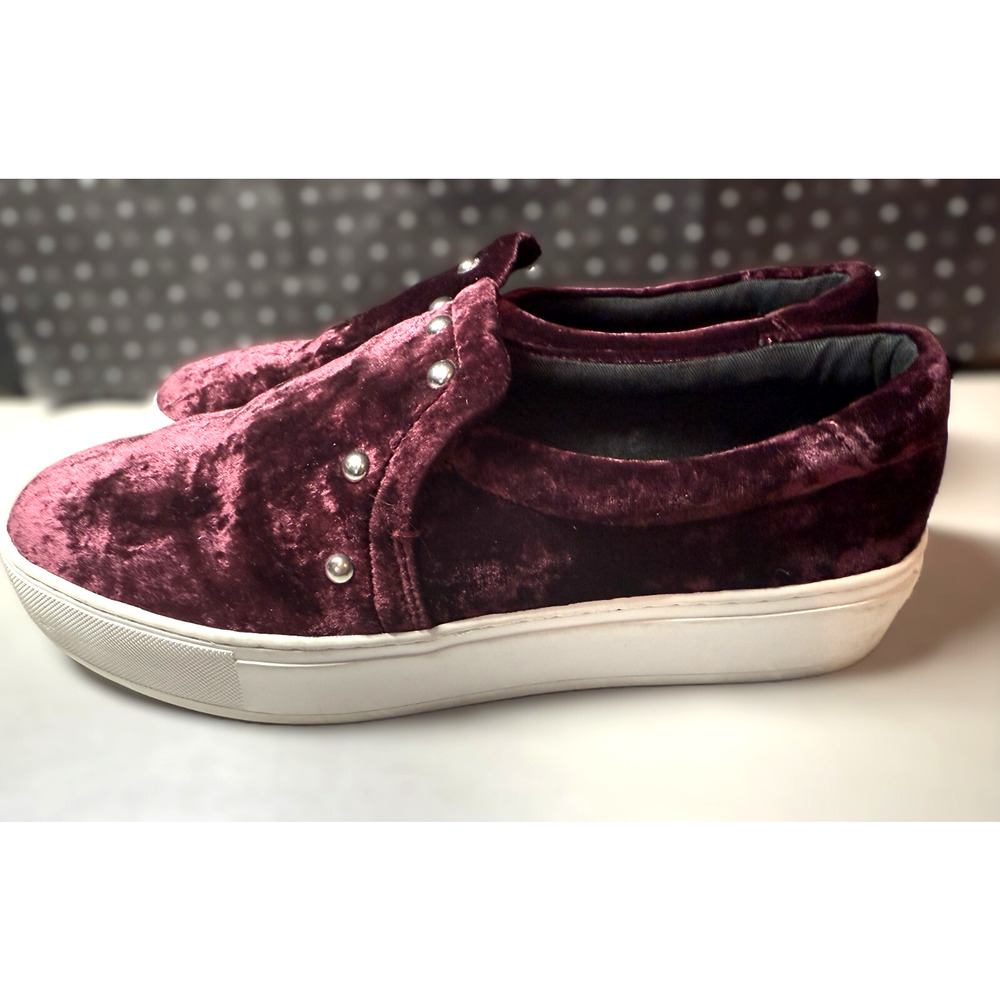 Rebecca Minkoff Noelle Stud Wine Color Velvet Slip On White Platform Size 9.5